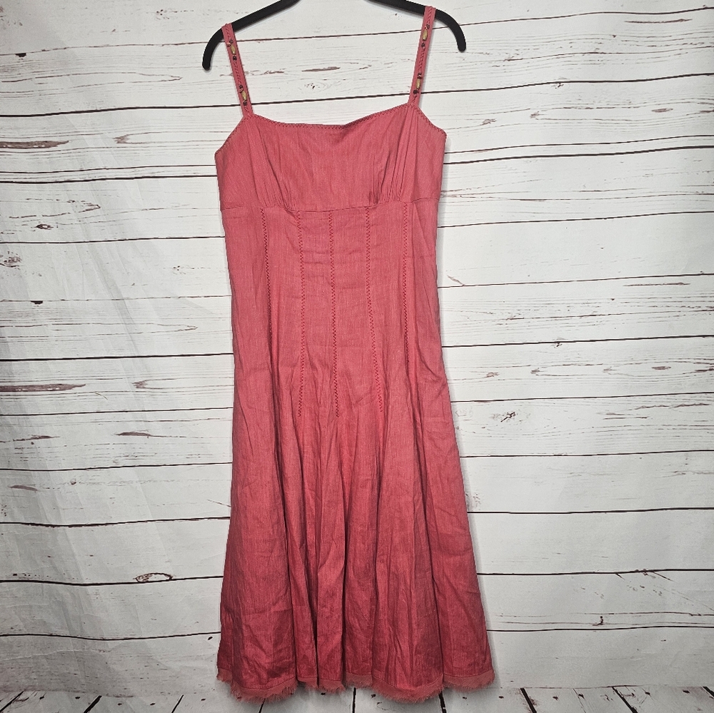 T Tahari Linen Blend Spaghetti Strap Dress